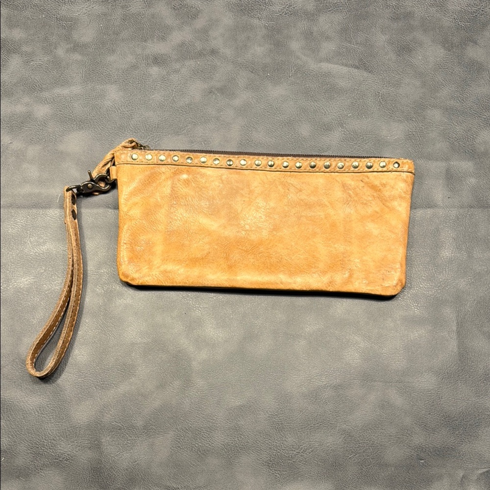 American Darling Light Brown Leather Wristlet